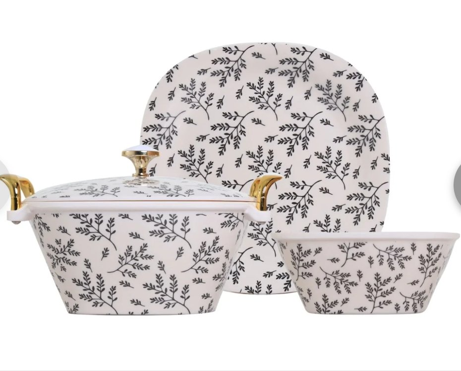Black Leaf Dinner Set with Gold Accents