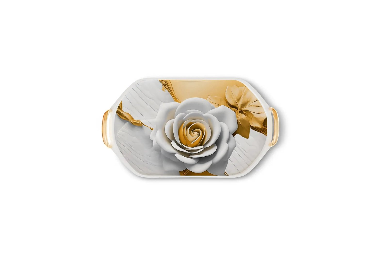 Gold and White Rose Serving Tray view 2
