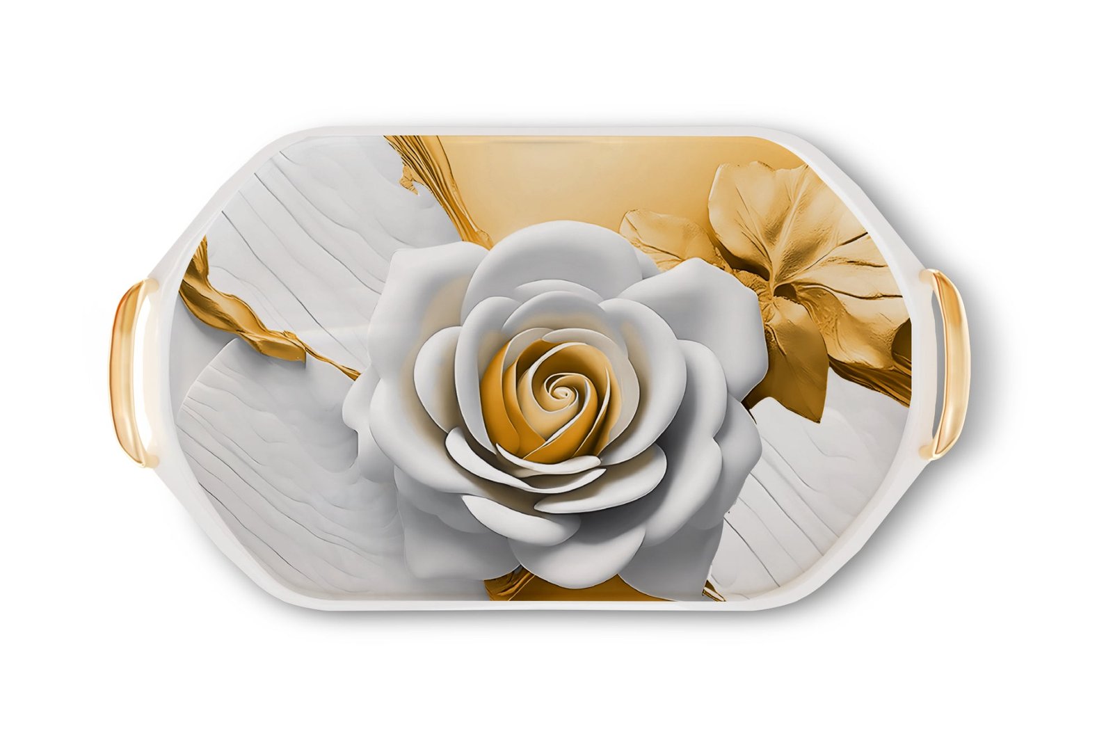 Gold and White Rose Serving Tray view 1