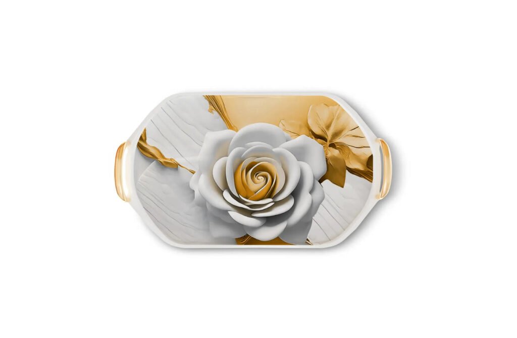 Gold & White Rose Serving Tray