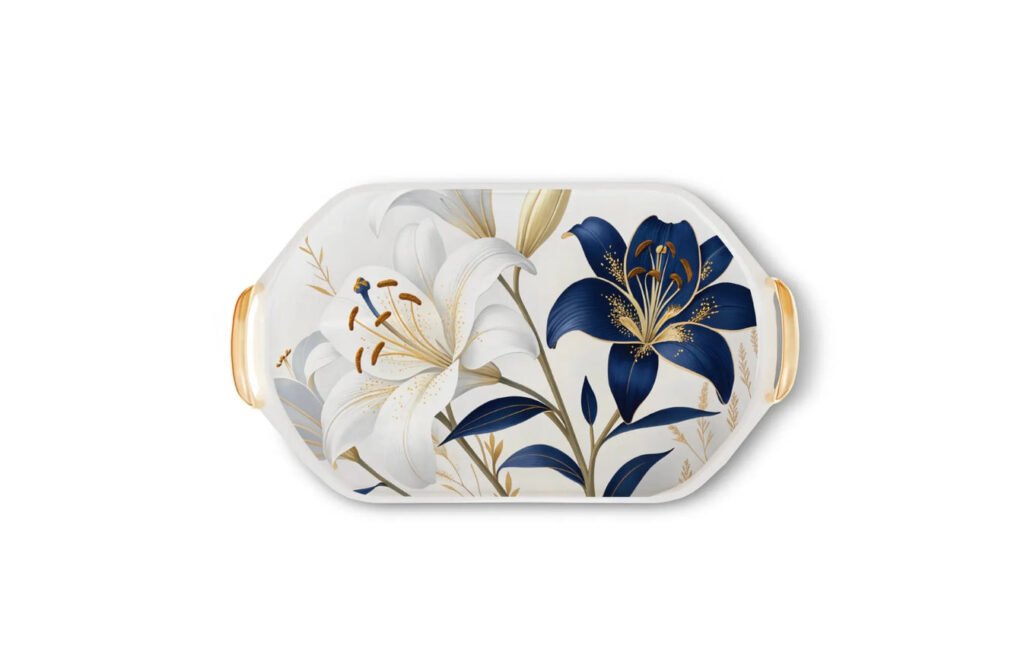 Two-Color Floral Serving Tray Set