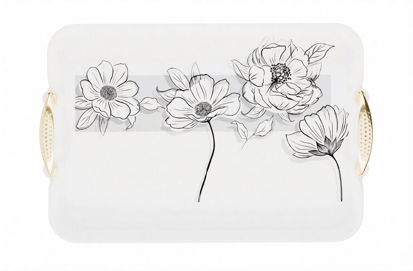 Black & White Floral serving tray